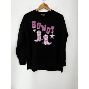 Relaxx Women's Black Oversized Sweatshirt M Howdy Cowgirl Rodeo Cowboy Boot